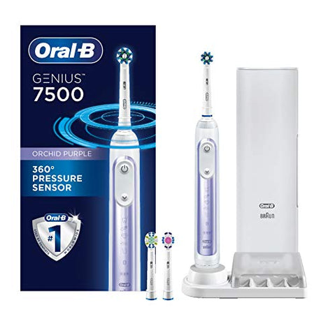 Oral-B 7500 Power Rechargeable Electric Toothbrush with Replacement Brush Heads and Travel Case, Orchid Purple