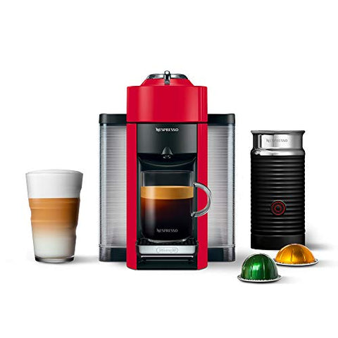 Nespresso Vertuo (by De'Longhi) Coffee and Espresso Machine + Aeroccino, Red
