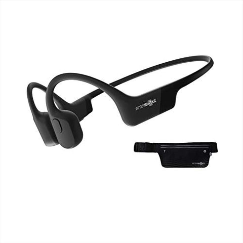AfterShokz Aeropex - Open-Ear Bluetooth Bone Conduction Sport Headphones - Sweat Resistant Wireless Earphones for Workouts and Running - Built-in Mic - with Sport Belt - Cosmic Black