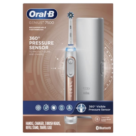 Oral-B 7500 Power Rechargeable Electric Toothbrush with Replacement Brush Heads and Travel Case, Rose Gold