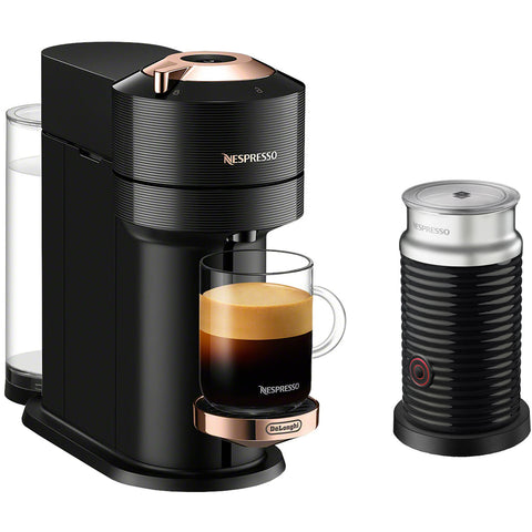 Nespresso Vertuo Next (by De'Longhi) Coffee and Espresso Machine + Aeroccino, Black / Rose Gold