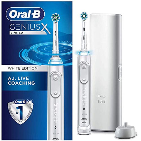 Oral-B Genius X Limited - Rechargeable Electric Toothbrush with Artificial Intelligence (1 Replacement Brush Head, 1 Travel Case) - White