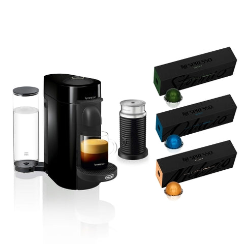 Nespresso Vertuo Plus Deluxe (by De'Longhi), Coffee and Espresso Machine + Aeroccino + VertuoLine Medium & Dark Roast Coffee Capsules, Ink Black