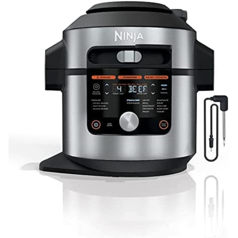 Ninja OL701 Foodi 14-in-1 SMART XL 8 Qt. Pressure Cooker / Steam Fryer with SmartLid & Thermometer + Auto-Steam Release, that Air Fries, Proofs & More, 3-Layer Capacity, 5 Qt. Crisp Basket