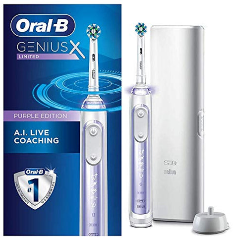Oral-B Genius X Limited - Rechargeable Electric Toothbrush with Artificial Intelligence (1 Replacement Brush Head, 1 Travel Case) - Orchid Purple