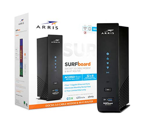 ARRIS SURFboard SBG7600AC2 DOCSIS 3.0 Cable Modem & AC2350 Dual-Band Wi-Fi Router, Approved for Cox, Spectrum, Xfinity & others - Black