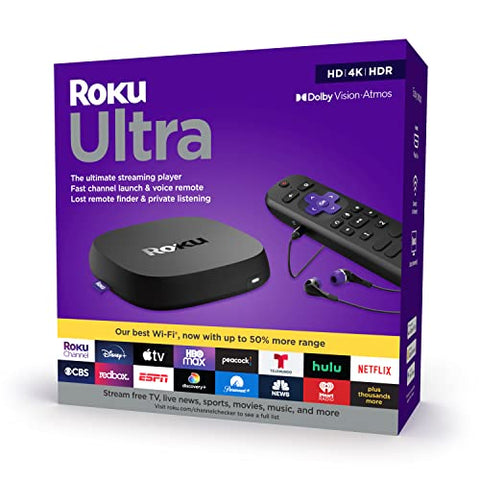 Roku Ultra 2020 | Streaming Media Player HD/4K/HDR/Dolby Vision with Dolby Atmos, Bluetooth Streaming, and Roku Voice Remote with Headphone Jack and Personal Shortcuts, Includes Premium HDMI Cable