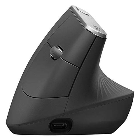Logitech MX Vertical Wireless Mouse â€“ Advanced Ergonomic Design Reduces Muscle Strain, Control and Move Content Between 3 Windows and Apple Computers (Bluetooth or USB), Rechargeable, Graphite