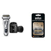 Braun Electric Razor for Men, Series 9 9390cc, Precision Beard Trimmer, Rechargeable, Cordless, Wet & Dry Foil Shaver, Clean & Charge Station & Leather Travel Case, Silver