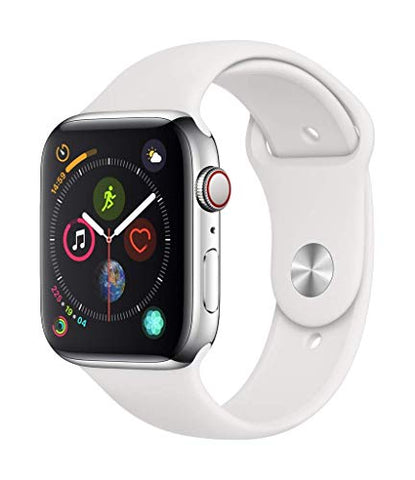 Apple Watch Series 4, 44mm (GPS + Cellular) - Polished Stainless Steel Case, White Sport Band